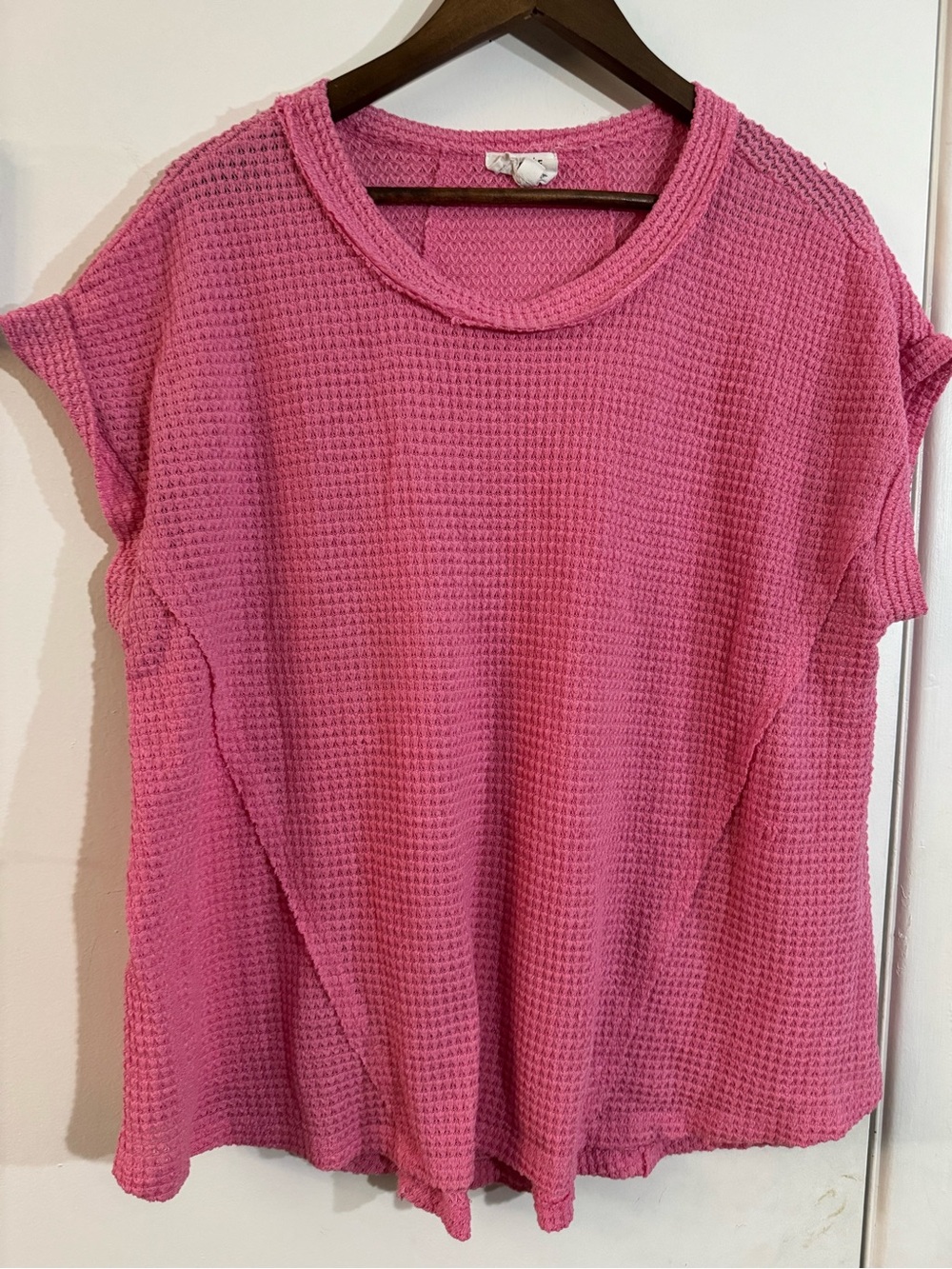 ANDREE BY UNIT Bubblegum Pink Waffle Short Sleeve Top